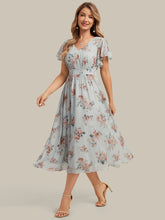 Load image into Gallery viewer, Amber Bloom | One Stop Shop Short Sleeve Ruffle V-Neck A-Line Midi Non-Stretch Wedding Guest Dresses-Amber Bloom