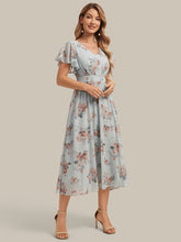 Load image into Gallery viewer, Amber Bloom | One Stop Shop Short Sleeve Ruffle V-Neck A-Line Midi Non-Stretch Wedding Guest Dresses-Amber Bloom