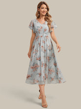 Load image into Gallery viewer, Amber Bloom | One Stop Shop Short Sleeve Ruffle V-Neck A-Line Midi Non-Stretch Wedding Guest Dresses-Amber Bloom