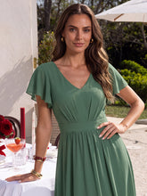 Load image into Gallery viewer, Eucalyptus | One Stop Shop Short Sleeve Ruffle V-Neck A-Line Midi Non-Stretch Wedding Guest Dresses-Eucalyptus