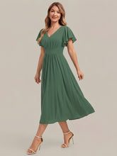 Load image into Gallery viewer, Eucalyptus | One Stop Shop Short Sleeve Ruffle V-Neck A-Line Midi Non-Stretch Wedding Guest Dresses-Eucalyptus