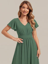 Load image into Gallery viewer, Eucalyptus | One Stop Shop Short Sleeve Ruffle V-Neck A-Line Midi Non-Stretch Wedding Guest Dresses-Eucalyptus