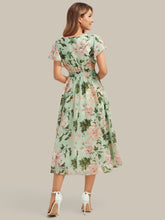 Load image into Gallery viewer, Light Green Floral | One Stop Shop Short Sleeve Ruffle V-Neck A-Line Midi Non-Stretch Wedding Guest Dresses-Light Green Floral