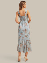 Load image into Gallery viewer, Color=Amber Bloom | Industrial Use Sleeveless Sweetheart Neck Fishtail Pleated Midi Wedding Guest Dress-Amber Bloom 2