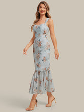 Load image into Gallery viewer, Color=Amber Bloom | Industrial Use Sleeveless Sweetheart Neck Fishtail Pleated Midi Wedding Guest Dress-Amber Bloom 4