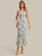 Load image into Gallery viewer, Color=Amber Bloom | Industrial Use Sleeveless Sweetheart Neck Fishtail Pleated Midi Wedding Guest Dress-Amber Bloom 1