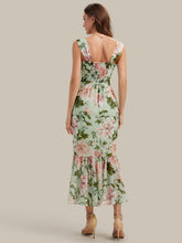 Load image into Gallery viewer, Color=Light Green Floral | Industrial Use Sleeveless Sweetheart Neck Fishtail Pleated Midi Wedding Guest Dress-Light Green Floral 7