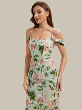Load image into Gallery viewer, Color=Light Green Floral | Industrial Use Sleeveless Sweetheart Neck Fishtail Pleated Midi Wedding Guest Dress-Light Green Floral 8