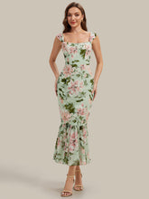 Load image into Gallery viewer, Color=Light Green Floral | Industrial Use Sleeveless Sweetheart Neck Fishtail Pleated Midi Wedding Guest Dress-Light Green Floral 6