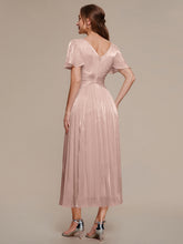 Load image into Gallery viewer, Color=Dusty Rose | Wholesale Pricing Short Sleeve Ruffle Appliques Deep V-Neck A-Line Floor Length Evening Dresses 2