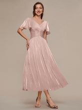 Load image into Gallery viewer, Color=Dusty Rose | Wholesale Pricing Short Sleeve Ruffle Appliques Deep V-Neck A-Line Floor Length Evening Dresses 3