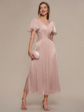 Load image into Gallery viewer, Color=Dusty Rose | Wholesale Pricing Short Sleeve Ruffle Appliques Deep V-Neck A-Line Floor Length Evening Dresses 4