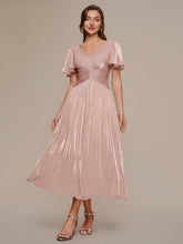 Load image into Gallery viewer, Color=Dusty Rose | Wholesale Pricing Short Sleeve Ruffle Appliques Deep V-Neck A-Line Floor Length Evening Dresses 1