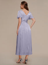 Load image into Gallery viewer, Color=Frosted Lilac | Wholesale Pricing Short Sleeve Ruffle Appliques Deep V-Neck A-Line Floor Length Evening Dresses 2
