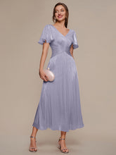 Load image into Gallery viewer, Color=Frosted Lilac | Wholesale Pricing Short Sleeve Ruffle Appliques Deep V-Neck A-Line Floor Length Evening Dresses 4