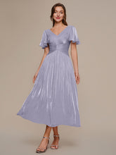 Load image into Gallery viewer, Color=Frosted Lilac | Wholesale Pricing Short Sleeve Ruffle Appliques Deep V-Neck A-Line Floor Length Evening Dresses 1