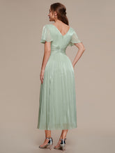 Load image into Gallery viewer, Color=Mint Green | Wholesale Pricing Short Sleeve Ruffle Appliques Deep V-Neck A-Line Floor Length Evening Dresses 3