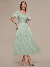 Load image into Gallery viewer, Color=Mint Green | Wholesale Pricing Short Sleeve Ruffle Appliques Deep V-Neck A-Line Floor Length Evening Dresses 4