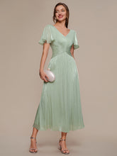 Load image into Gallery viewer, Color=Mint Green | Wholesale Pricing Short Sleeve Ruffle Appliques Deep V-Neck A-Line Floor Length Evening Dresses 5