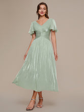 Load image into Gallery viewer, Color=Mint Green | Wholesale Pricing Short Sleeve Ruffle Appliques Deep V-Neck A-Line Floor Length Evening Dresses 1