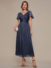 Load image into Gallery viewer, Color=Navy Blue | Wholesale Pricing Short Sleeve Ruffle Appliques Deep V-Neck A-Line Floor Length Evening Dresses 5