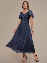 Load image into Gallery viewer, Color=Navy Blue | Wholesale Pricing Short Sleeve Ruffle Appliques Deep V-Neck A-Line Floor Length Evening Dresses 1
