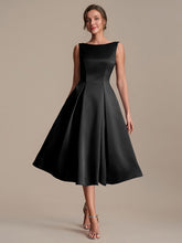 Load image into Gallery viewer, Color=Black | Volume Discounts Strapless Boat Neck Midi Ball-Gown Dress with Pockets | Wedding Guest Dresses-Black 5