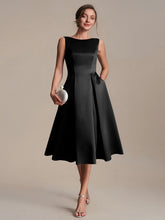Load image into Gallery viewer, Color=Black | Volume Discounts Strapless Boat Neck Midi Ball-Gown Dress with Pockets | Wedding Guest Dresses-Black 1