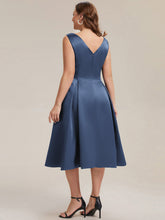 Load image into Gallery viewer, Color=Dusty Blue | Volume Discounts Strapless Boat Neck Midi Ball-Gown Dress with Pockets | Wedding Guest Dresses-Dusty Blue 17