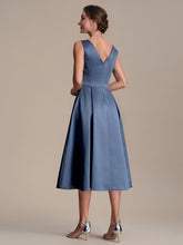 Load image into Gallery viewer, Color=Dusty Blue | Volume Discounts Strapless Boat Neck Midi Ball-Gown Dress with Pockets | Wedding Guest Dresses-Dusty Blue 12