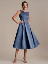 Load image into Gallery viewer, Color=Dusty Blue | Volume Discounts Strapless Boat Neck Midi Ball-Gown Dress with Pockets | Wedding Guest Dresses-Dusty Blue 14