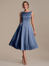 Load image into Gallery viewer, Color=Dusty Blue | Volume Discounts Strapless Boat Neck Midi Ball-Gown Dress with Pockets | Wedding Guest Dresses-Dusty Blue 15