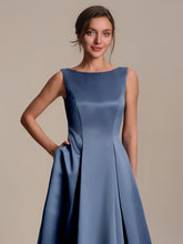 Load image into Gallery viewer, Color=Dusty Blue | Volume Discounts Strapless Boat Neck Midi Ball-Gown Dress with Pockets | Wedding Guest Dresses-Dusty Blue 13
