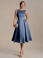 Load image into Gallery viewer, Color=Dusty Blue | Volume Discounts Strapless Boat Neck Midi Ball-Gown Dress with Pockets | Wedding Guest Dresses-Dusty Blue 11