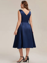 Load image into Gallery viewer, Color=Navy Blue | Volume Discounts Strapless Boat Neck Midi Ball-Gown Dress with Pockets | Wedding Guest Dresses-Navy Blue 27