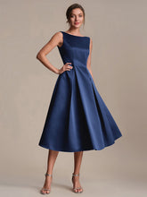 Load image into Gallery viewer, Color=Navy Blue | Volume Discounts Strapless Boat Neck Midi Ball-Gown Dress with Pockets | Wedding Guest Dresses-Navy Blue 24