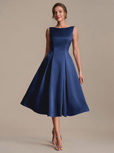 Load image into Gallery viewer, Color=Navy Blue | Volume Discounts Strapless Boat Neck Midi Ball-Gown Dress with Pockets | Wedding Guest Dresses-Navy Blue 25
