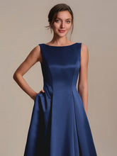 Load image into Gallery viewer, Color=Navy Blue | Volume Discounts Strapless Boat Neck Midi Ball-Gown Dress with Pockets | Wedding Guest Dresses-Navy Blue 23