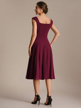 Load image into Gallery viewer, Color=Burgundy | Strapless Square Neck Midi Wedding Guest Dress 2