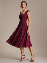 Load image into Gallery viewer, Color=Burgundy | Strapless Square Neck Midi Wedding Guest Dress 3