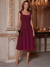 Load image into Gallery viewer, Color=Burgundy | Strapless Square Neck Midi Wedding Guest Dress 6