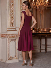 Load image into Gallery viewer, Color=Burgundy | Strapless Square Neck Midi Wedding Guest Dress 7