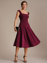 Load image into Gallery viewer, Color=Burgundy | Strapless Square Neck Midi Wedding Guest Dress 1