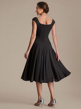 Load image into Gallery viewer, Color=Black | Strapless Square Neck Midi Wedding Guest Dress 2