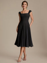 Load image into Gallery viewer, Color=Black | Strapless Square Neck Midi Wedding Guest Dress 3
