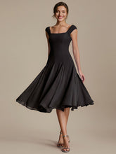 Load image into Gallery viewer, Color=Black | Strapless Square Neck Midi Wedding Guest Dress 1