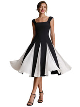 Load image into Gallery viewer, Color=Ivory-Black | Strapless Square Neck Midi Wedding Guest Dress 2