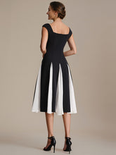 Load image into Gallery viewer, Color=Ivory-Black | Strapless Square Neck Midi Wedding Guest Dress 3