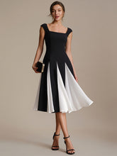 Load image into Gallery viewer, Color=Ivory-Black | Strapless Square Neck Midi Wedding Guest Dress 4