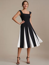 Load image into Gallery viewer, Color=Ivory-Black | Strapless Square Neck Midi Wedding Guest Dress 5
